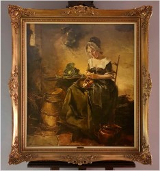 Notowane malarstwo! Gosposia obierająca jabłka - Dickmeis Gerhard (1918 -1978)