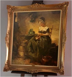 Notowane malarstwo! Gosposia obierająca jabłka - Dickmeis Gerhard (1918 -1978)