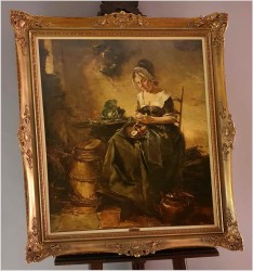 Notowane malarstwo! Gosposia obierająca jabłka - Dickmeis Gerhard (1918 -1978)