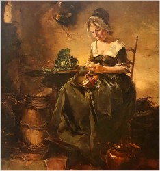 Notowane malarstwo! Gosposia obierająca jabłka - Dickmeis Gerhard (1918 -1978)