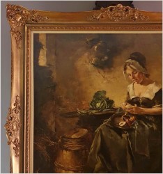 Notowane malarstwo! Gosposia obierająca jabłka - Dickmeis Gerhard (1918 -1978)