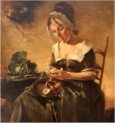 Notowane malarstwo! Gosposia obierająca jabłka - Dickmeis Gerhard (1918 -1978)