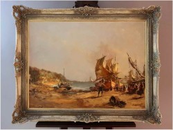 Krajobraz z łodziami. Rozładunek - Dickmeis Gerhard (1918 -1978)