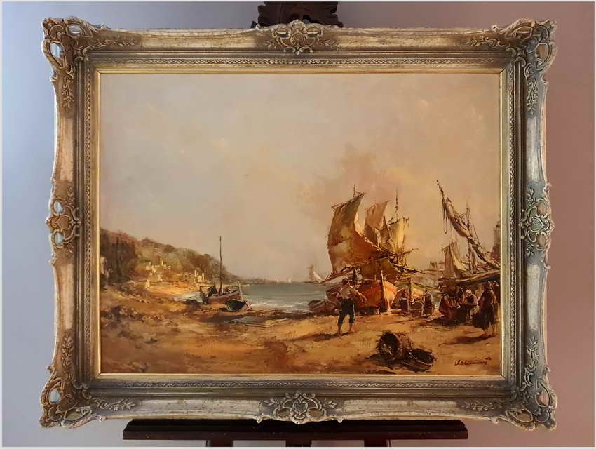 Krajobraz z łodziami. Rozładunek - Dickmeis Gerhard (1918 -1978)