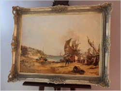 Krajobraz z łodziami. Rozładunek - Dickmeis Gerhard (1918 -1978)