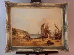 Krajobraz z łodziami. Rozładunek - Dickmeis Gerhard (1918 -1978)