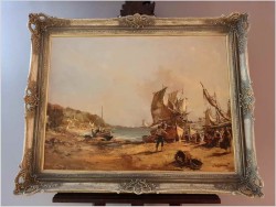 Krajobraz z łodziami. Rozładunek - Dickmeis Gerhard (1918 -1978)