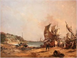 Krajobraz z łodziami. Rozładunek - Dickmeis Gerhard (1918 -1978)