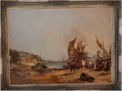 Krajobraz z łodziami. Rozładunek - Dickmeis Gerhard (1918 -1978)