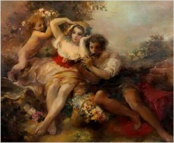 Alegoria w malarstwie! Piękna scenka rodzajowa Oskar Larsen *1882