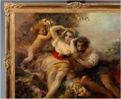 Alegoria w malarstwie! Piękna scenka rodzajowa Oskar Larsen *1882