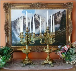 Komplet starych barokowych kandelabrów z brązu XIXw.