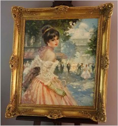 Wspaniały obraz olejny | Dziewczyna z parasolką - (Niemcy XXw.)