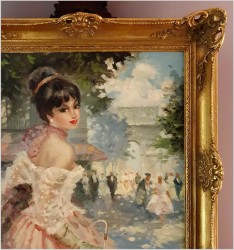 Wspaniały obraz olejny | Dziewczyna z parasolką - (Niemcy XXw.)