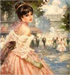 Wspaniały obraz olejny | Dziewczyna z parasolką - (Niemcy XXw.)