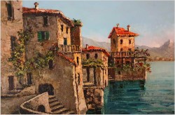 Szpachlowa technika! Lago di Como Brieno - Constantino PROIETTO (1910-1979)