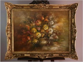 Super Malarstwo! Bukiet Kwiatów w Wazonie - Germany XXw.