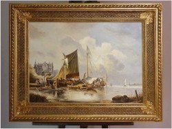 Duży obraz! Łodzie przy Brzegu - John Frederik Hulk (1855-1913)