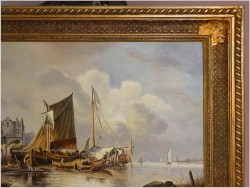 Duży obraz! Łodzie przy Brzegu - John Frederik Hulk (1855-1913)