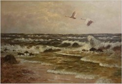Łabędzie nad brzegiem Bałtyku - oryg. Georg Majewicz (1897-1965)