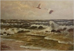 Łabędzie nad brzegiem Bałtyku - oryg. Georg Majewicz (1897-1965)