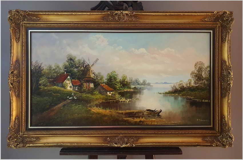 Panoramiczny Pejzaż z Wiatrakiem - R. Sandner (Germany XX w.)