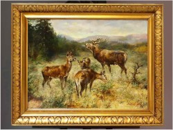 Krajobraz z Jeleniem i Trzema Łaniami - Sygn. Plattner (Datowany 1934r)