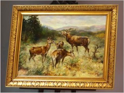 Krajobraz z Jeleniem i Trzema Łaniami - Sygn. Plattner (Datowany 1934r)