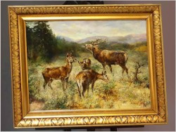 Krajobraz z Jeleniem i Trzema Łaniami - Sygn. Plattner (Datowany 1934r)