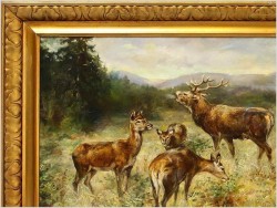 Krajobraz z Jeleniem i Trzema Łaniami - Sygn. Plattner (Datowany 1934r)