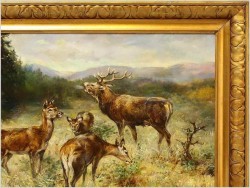 Krajobraz z Jeleniem i Trzema Łaniami - Sygn. Plattner (Datowany 1934r)