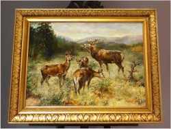 Krajobraz z Jeleniem i Trzema Łaniami - Sygn. Plattner (Datowany 1934r)