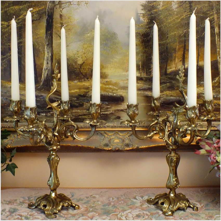 POLECAMY! STARY MOSIĘŻNY KOMPLET SECESYJNYCH ŚWIECZNIKÓW 2SZT
