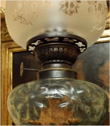 SYGNOWANA LAMPA NAFTOWA Z FIGURĄ ORFEUSZA - Par Bruchon (XIXw.)