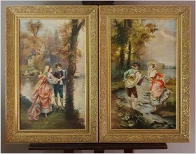 Polecamy Komplet! Para Starych Obrazów w Stylu Rokoko z Francji XXw.