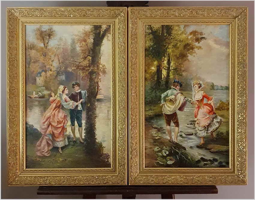 Polecamy Komplet! Para Starych Obrazów w Stylu Rokoko z Francji XXw.