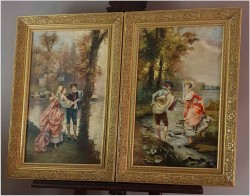 Polecamy Komplet! Para Starych Obrazów w Stylu Rokoko z Francji XXw.