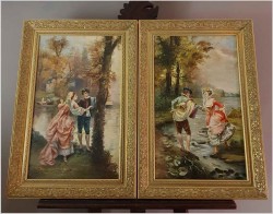 Polecamy Komplet! Para Starych Obrazów w Stylu Rokoko z Francji XXw.
