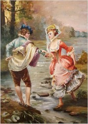 Polecamy Komplet! Para Starych Obrazów w Stylu Rokoko z Francji XXw.