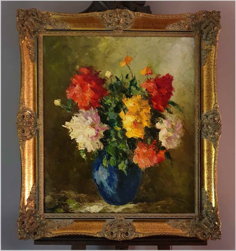 Kwiaty w niebieskim wazonie - István Megyery (1898 Hungary - 1972 Vienna)