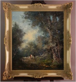 Technika Szpachlowa! Pejzaż leśny ze sztafażem  - H. Nilsen *1908