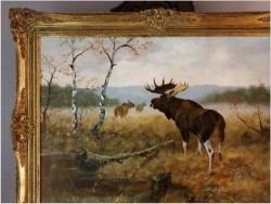 Rarytas kolekcjonerski! Łoś na leśnych mokradłach - oryg. Georg Majewicz (1897-1965)