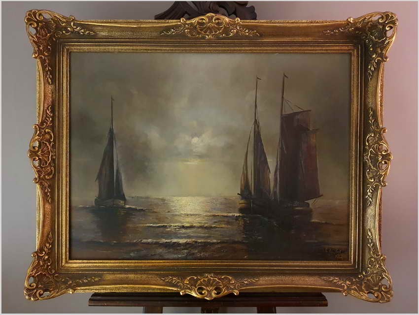 Piękny Nokturn! Łodzie na pełnym morzu - Willi Schubert (1900-1980)