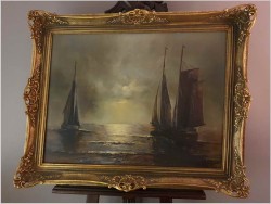 Piękny Nokturn! Łodzie na pełnym morzu - Willi Schubert (1900-1980)