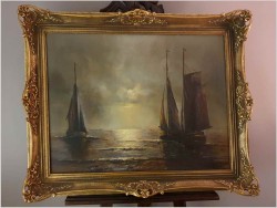 Piękny Nokturn! Łodzie na pełnym morzu - Willi Schubert (1900-1980)