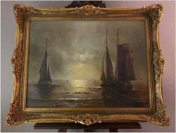 Piękny Nokturn! Łodzie na pełnym morzu - Willi Schubert (1900-1980)