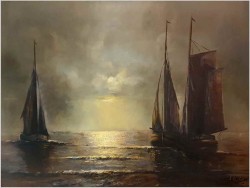 Piękny Nokturn! Łodzie na pełnym morzu - Willi Schubert (1900-1980)