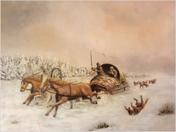Atak wilków! Rosyjska Trojka zimą - Sygn. Pia '69 (120cm x 90cm)