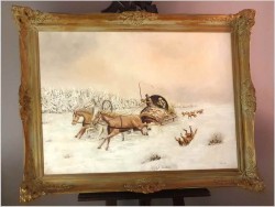 Atak wilków! Rosyjska Trojka zimą - Sygn. Pia '69 (120cm x 90cm)