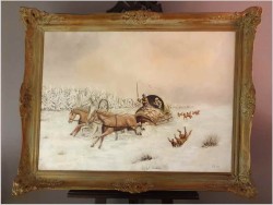 Atak wilków! Rosyjska Trojka zimą - Sygn. Pia '69 (120cm x 90cm)